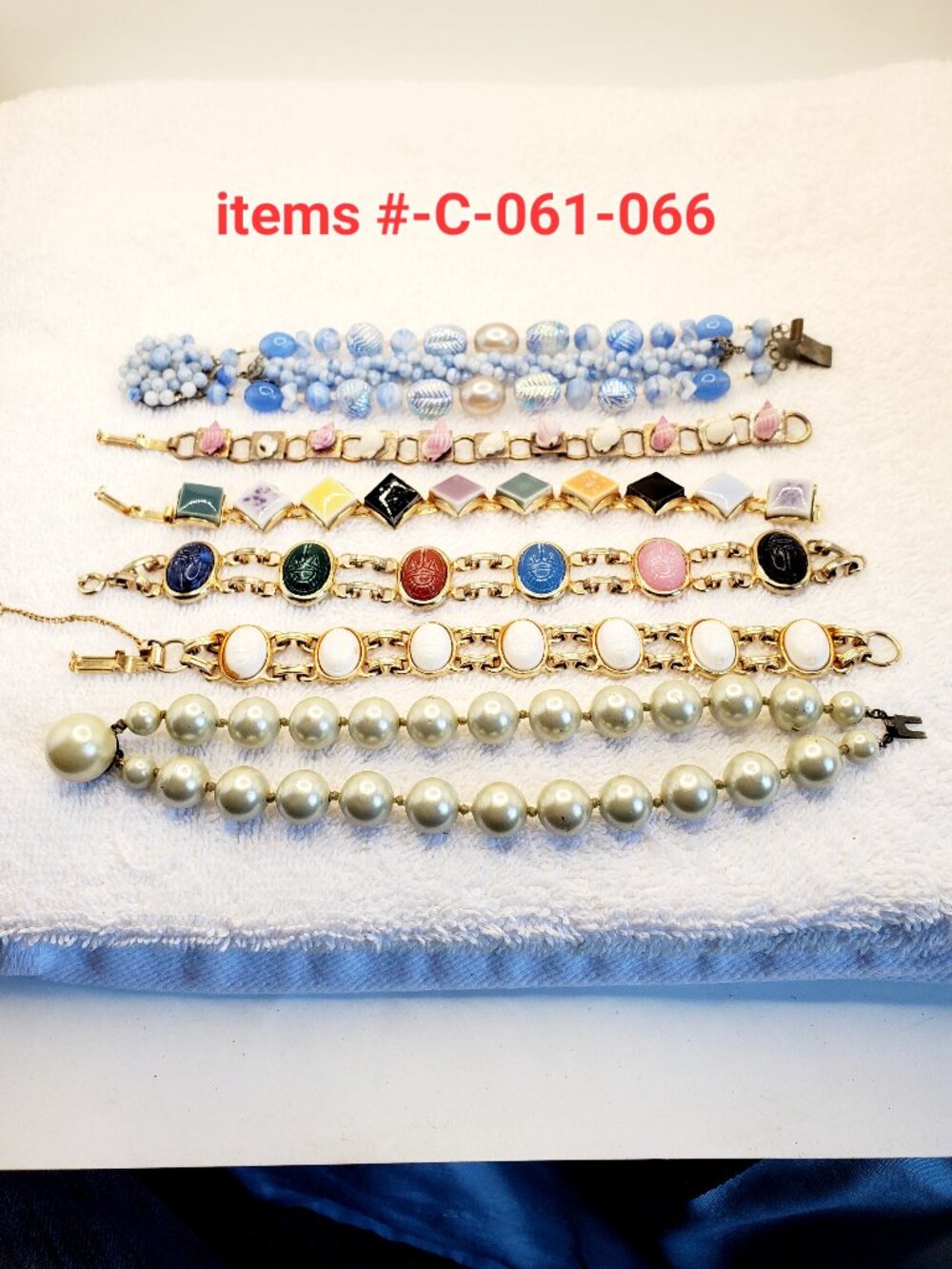6 Vintage Bracelets, items # C-061-066,. wt. 153 grams.